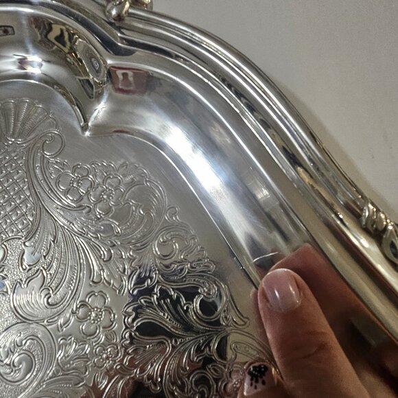 Vintage Oneida Heirloom Melon Large Silver Plated Victorian Style Platter Butler - Picture 9 of 11